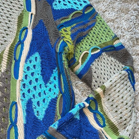 Coogi 3D Knit Cardigan Multicolor Blue Green Rare Pattern Australia Made Cotton - Picture 13 of 16